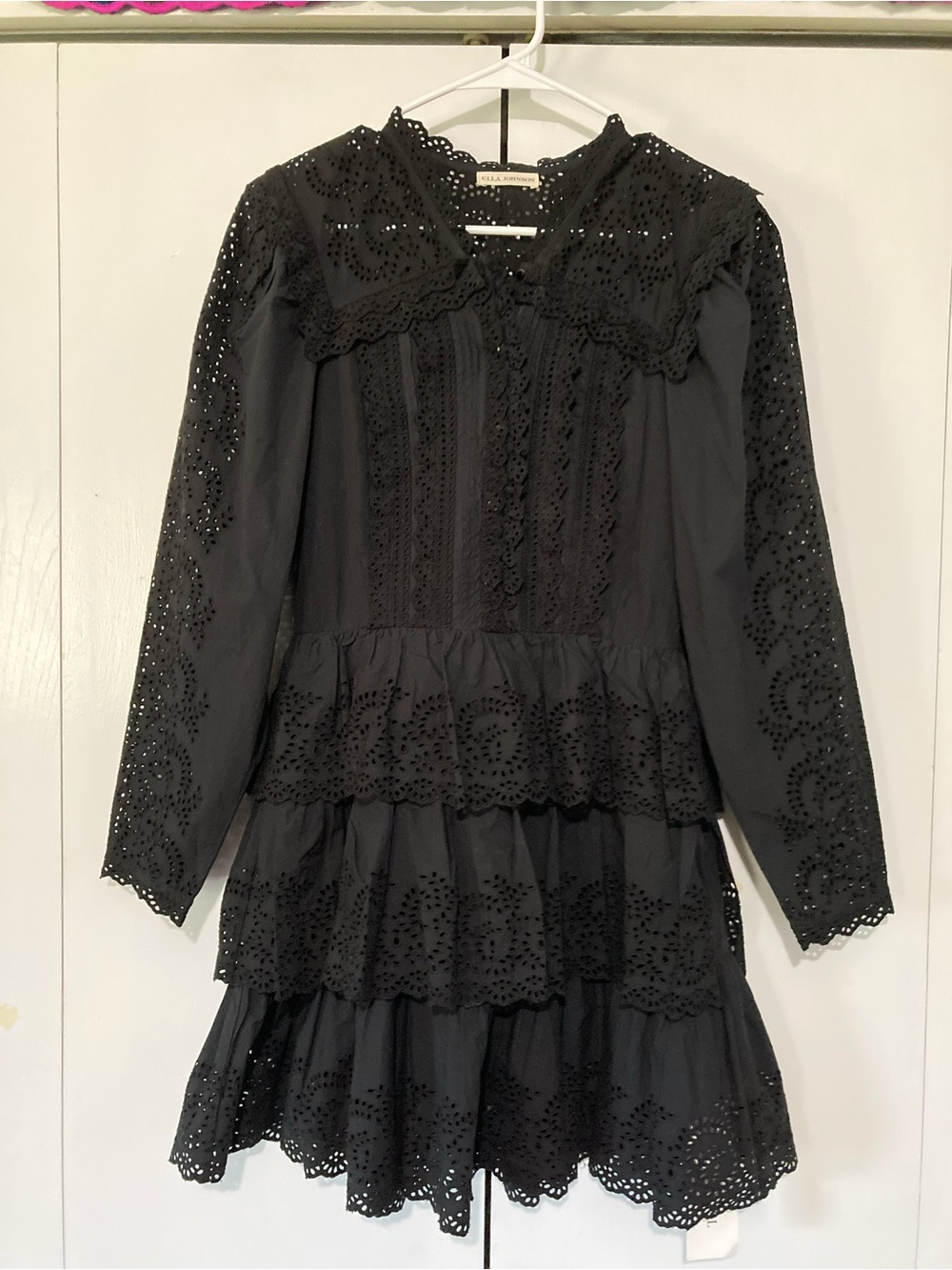 Ulla Johnson Eyelet Lace Tiered Dark Fairy Victorian Whimsigoth Mini Dress Boho